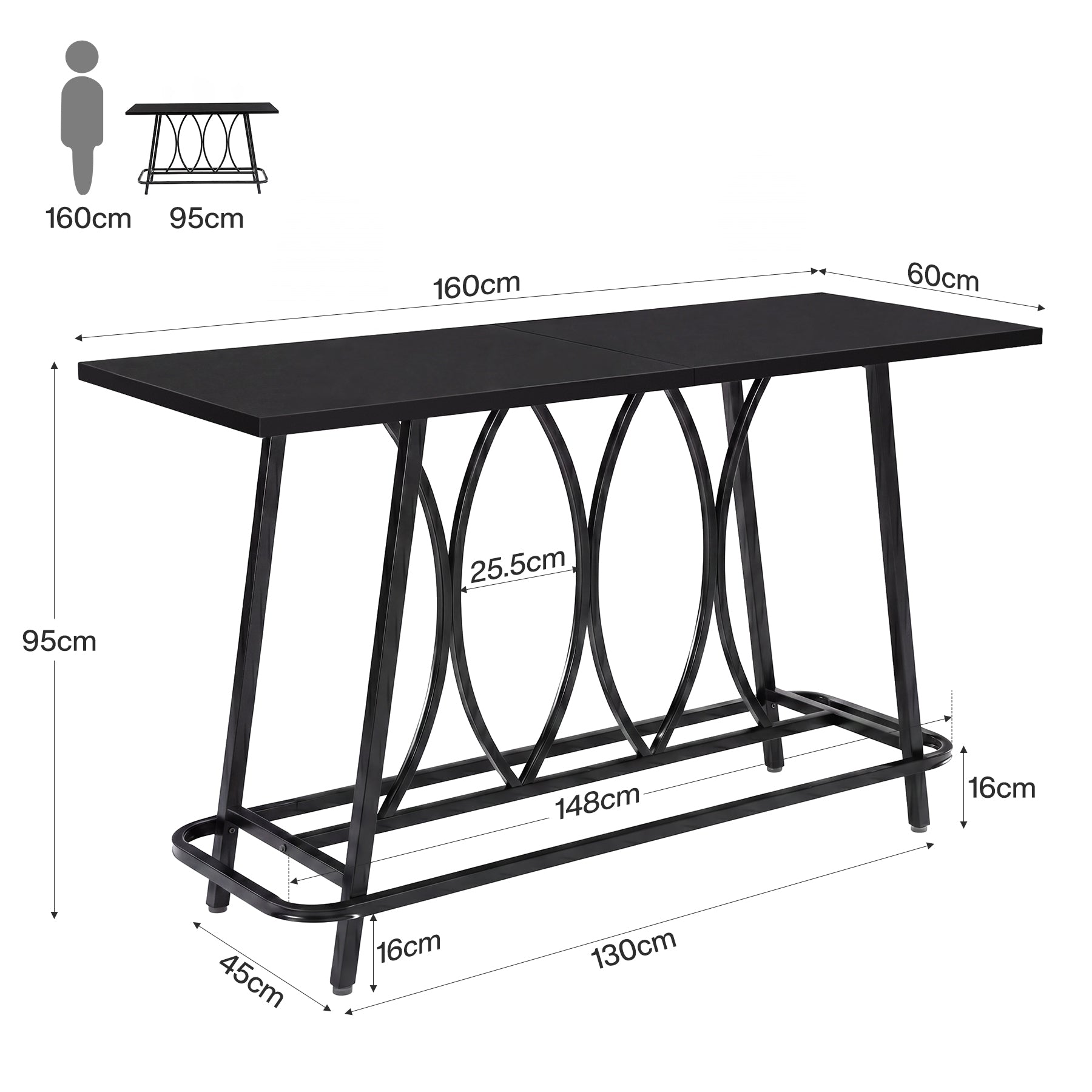 Tribesigns Consolle moderna lunga 160 cm, tavolino stretto da divano con struttura in metallo