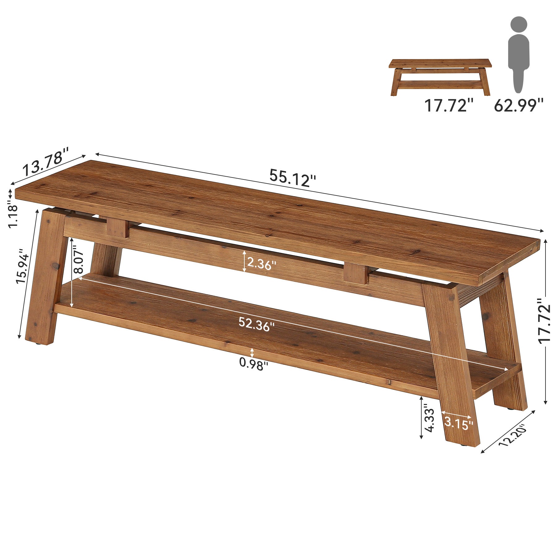 Tribesigns Panca in legno massello da 140 cm con ripiano porta scarpe, ideale per l'ingresso