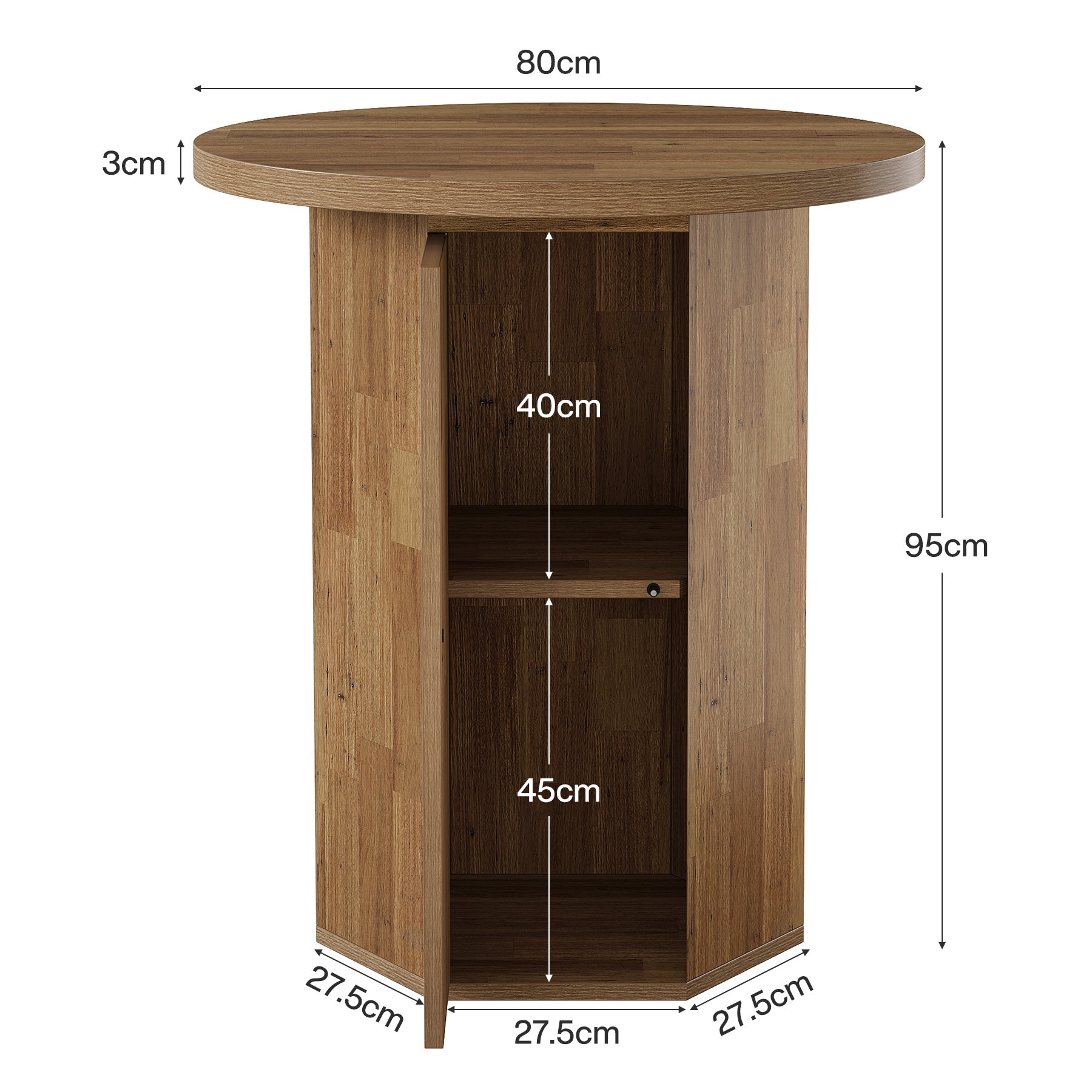 Tavolo da Bar Alto Rotondo Country con Vano Contenitore, Ø 80 cm, per Cucina e Soggiorno