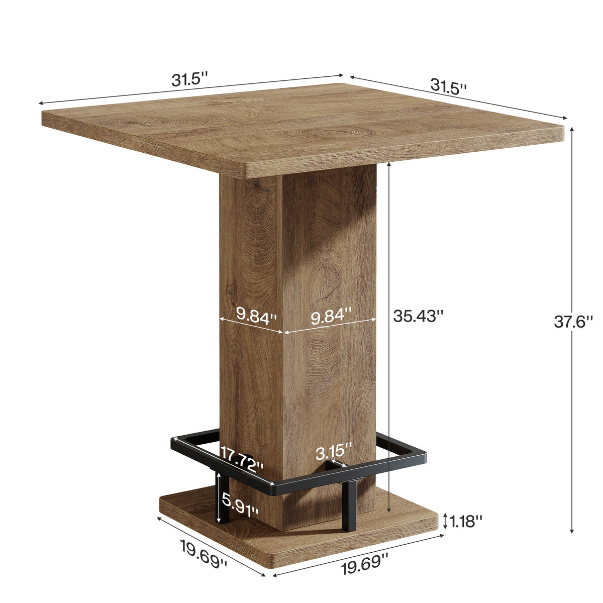 Tavolo Alto da Pranzo Quadrato, 80 cm, per Piccole Cucine
