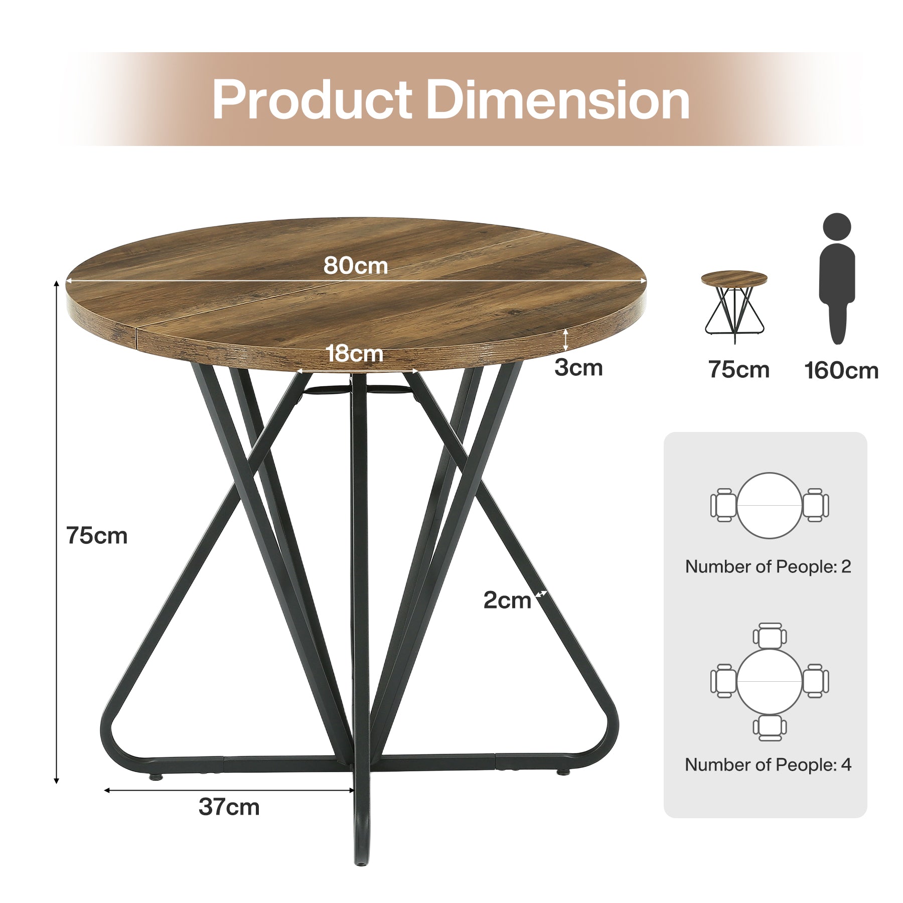 Tribesigns Tavolo da pranzo rotondo, tavolino da cucina da 80 cm per 2-4 persone