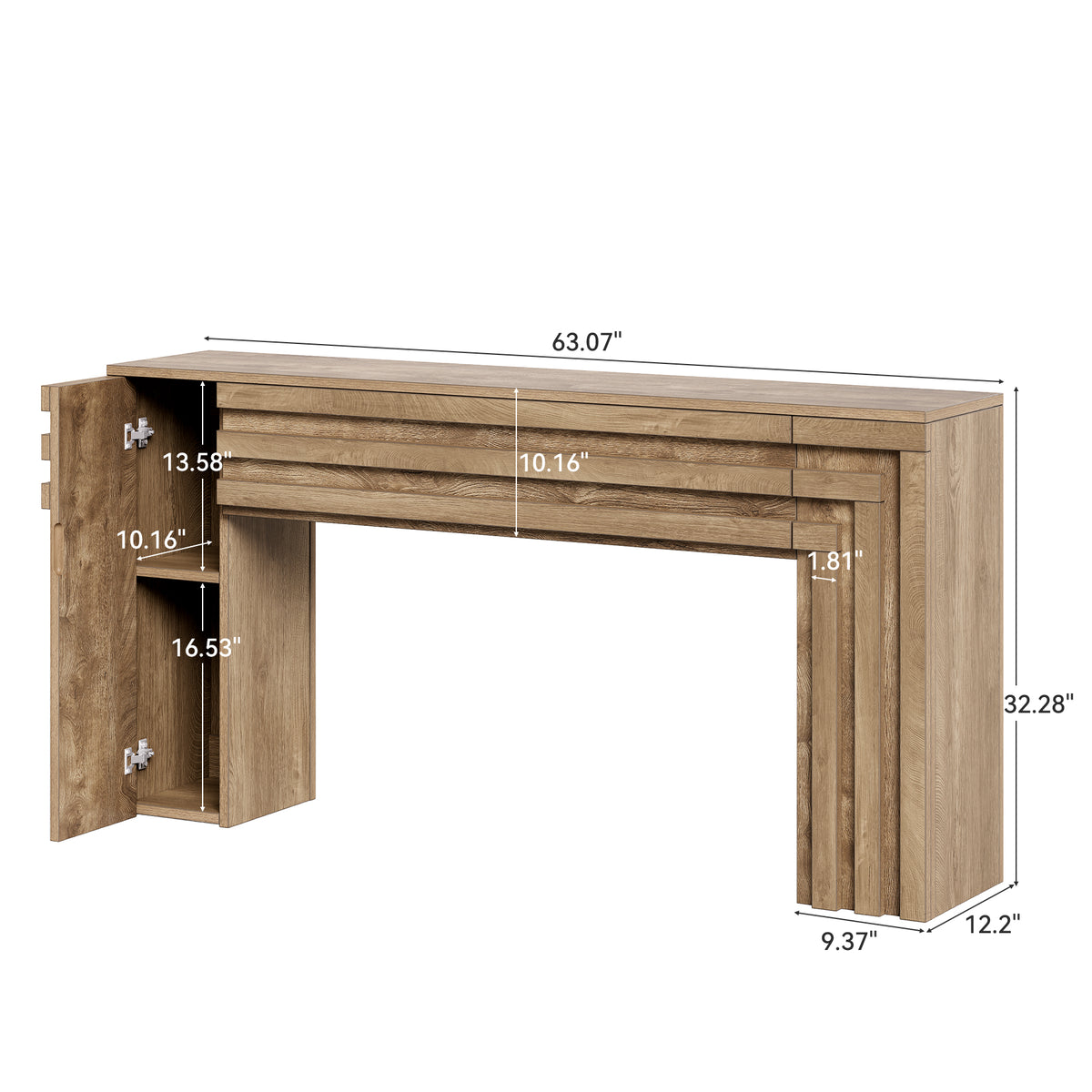 Consolle Stretta con Vano Chiuso a 2 Ripiani, 160 x 31 x 82 cm, per Ingresso