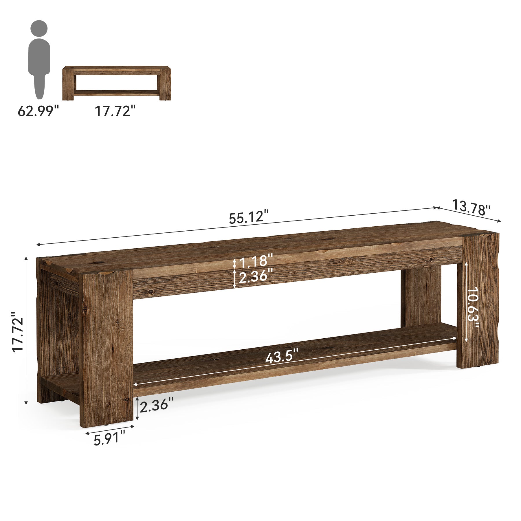 Tribesigns Mobile TV in legno massello da 140 cm, consolle a 2 livelli per TV fino a 60 pollici