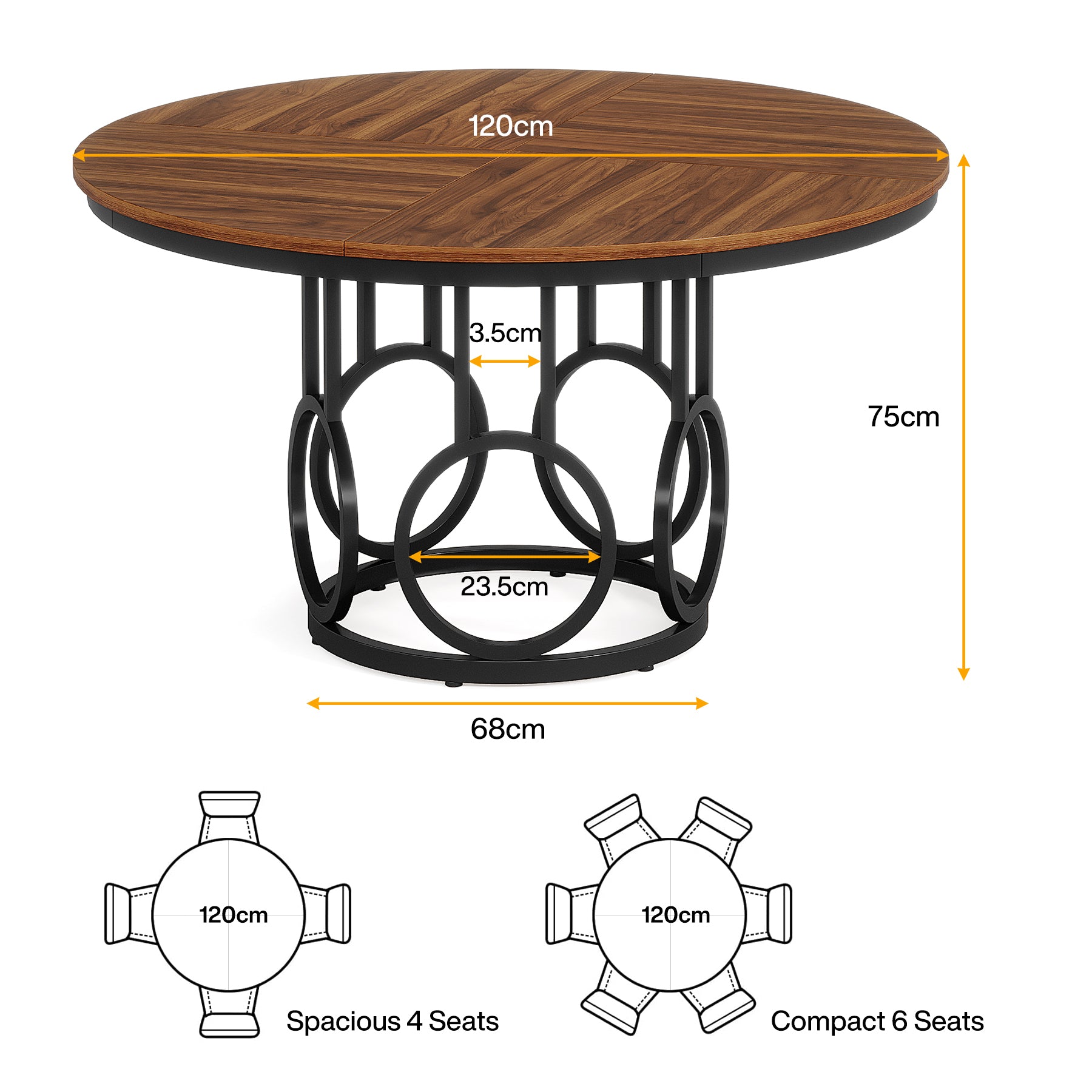 Tribesigns Tavolo da pranzo, 120 cm tavolo da cucina  rotondo per 4 persone