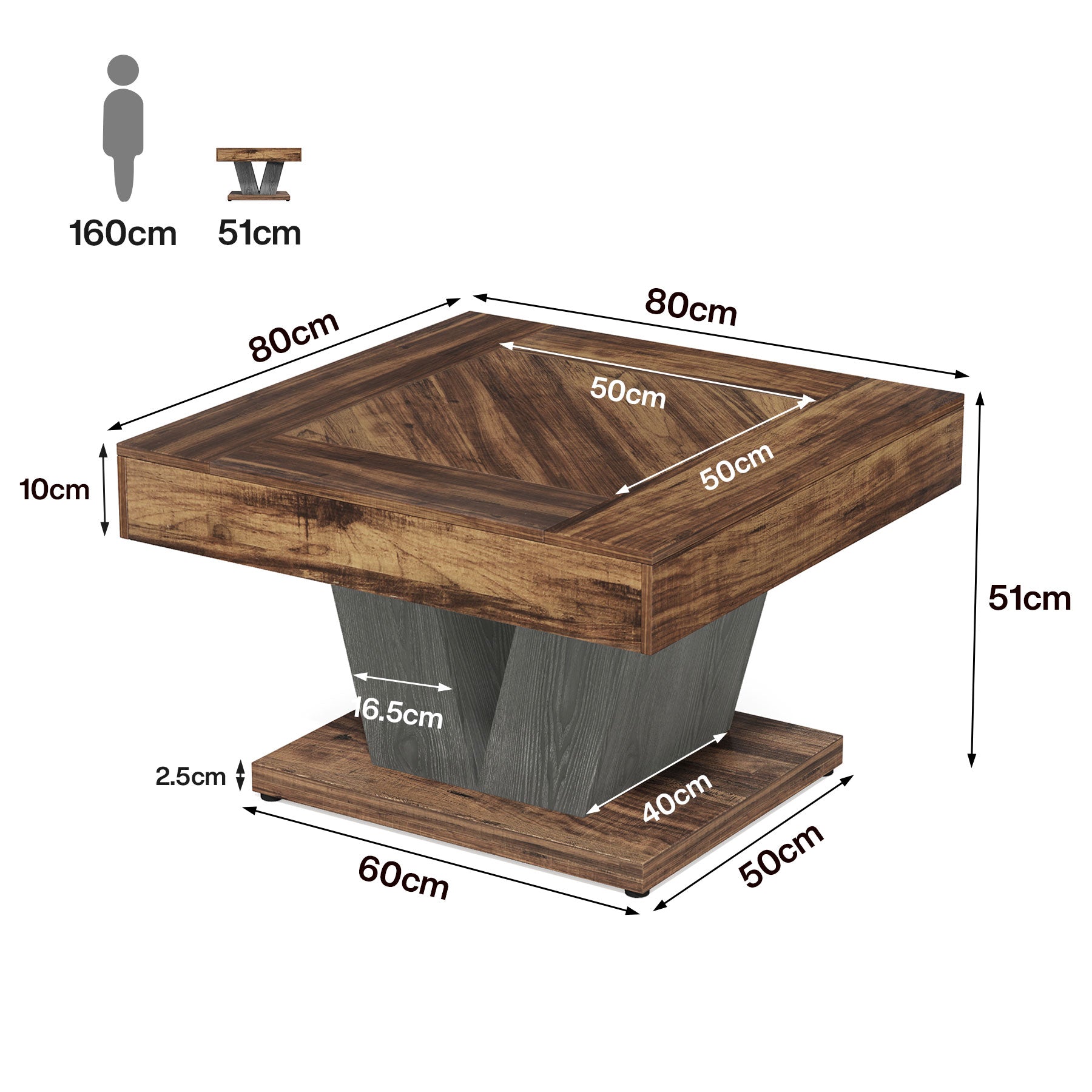 Tribesigns Tavolino da caffè quadrato, 80 cm moderno tavolo da cocktail e tè, tavolo d'accento