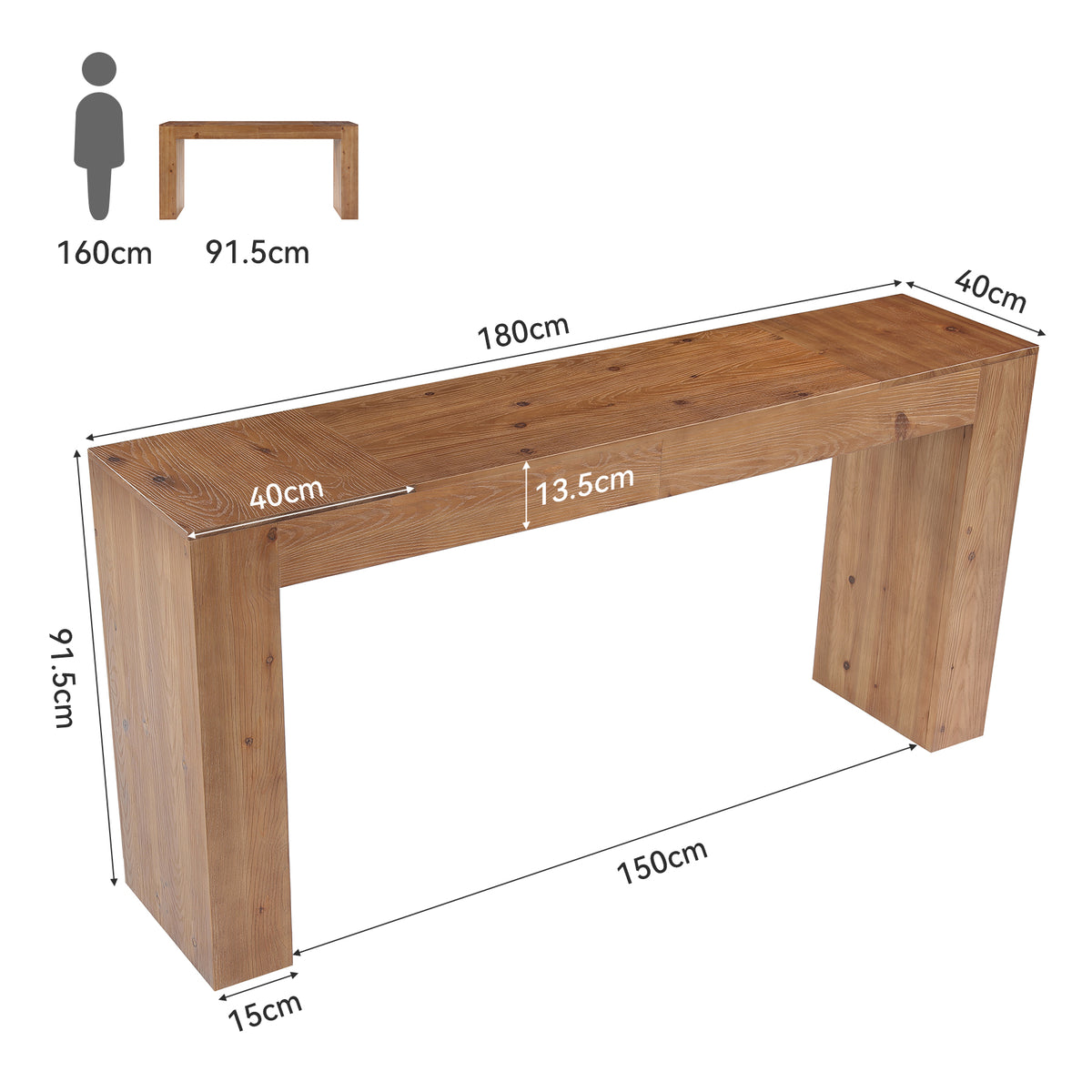 Tavolo da Bar Country in Legno Massello, 180 cm