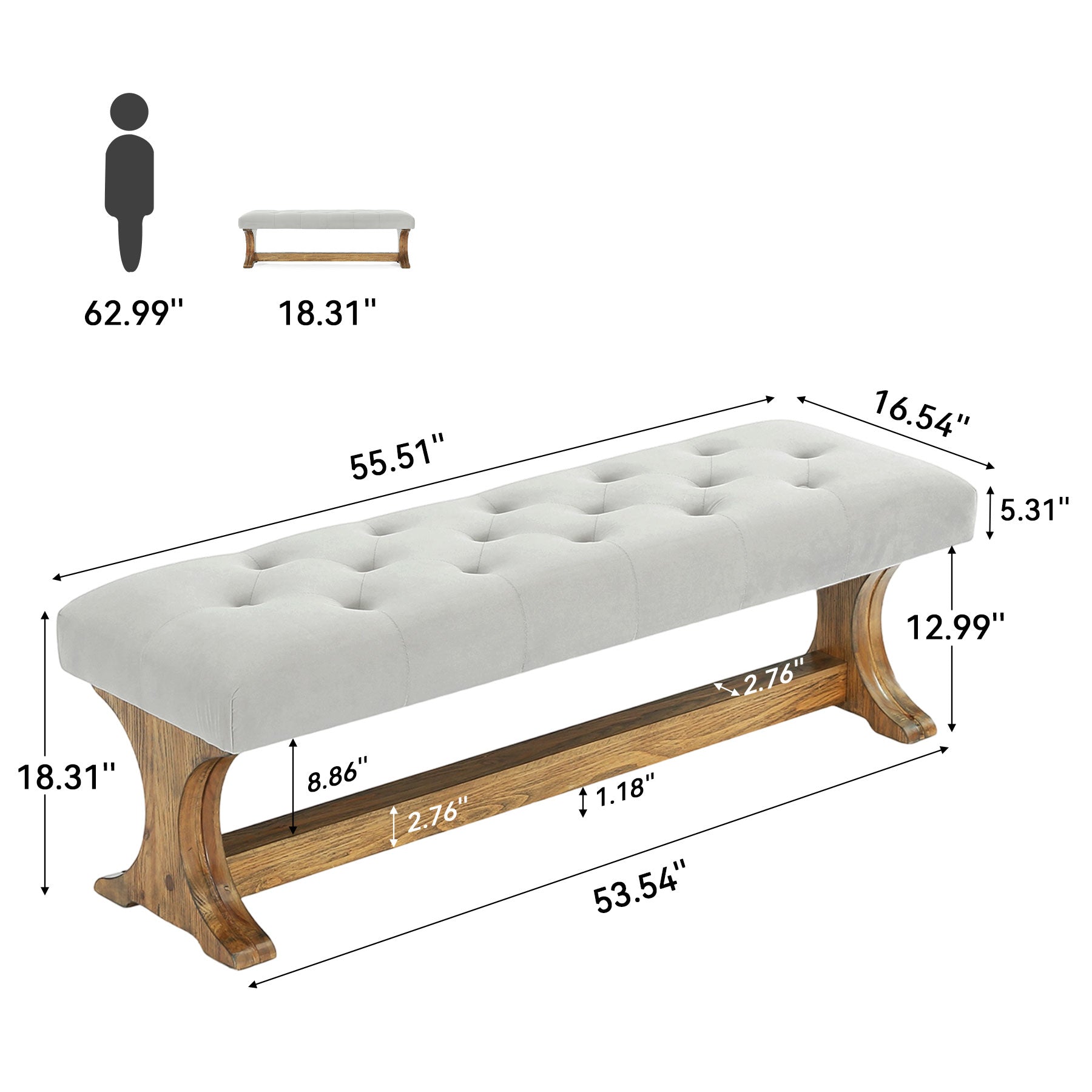 Tribesigns Panca imbottita, 140 cm, in legno massello, stile country, ideale per un ingresso
