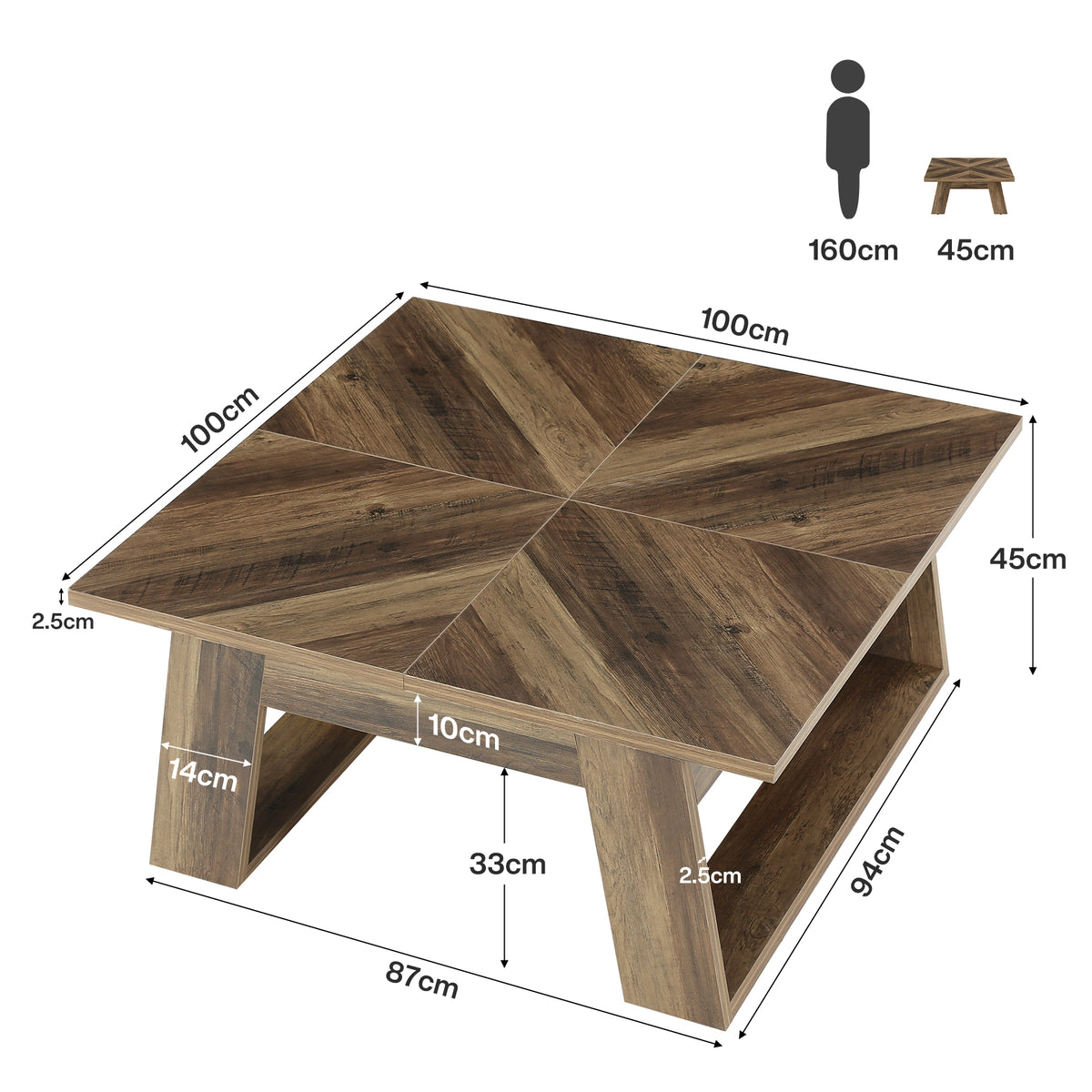 Tavolino da Salotto Quadrato Country, 100 x 100 cm, per Soggiorno