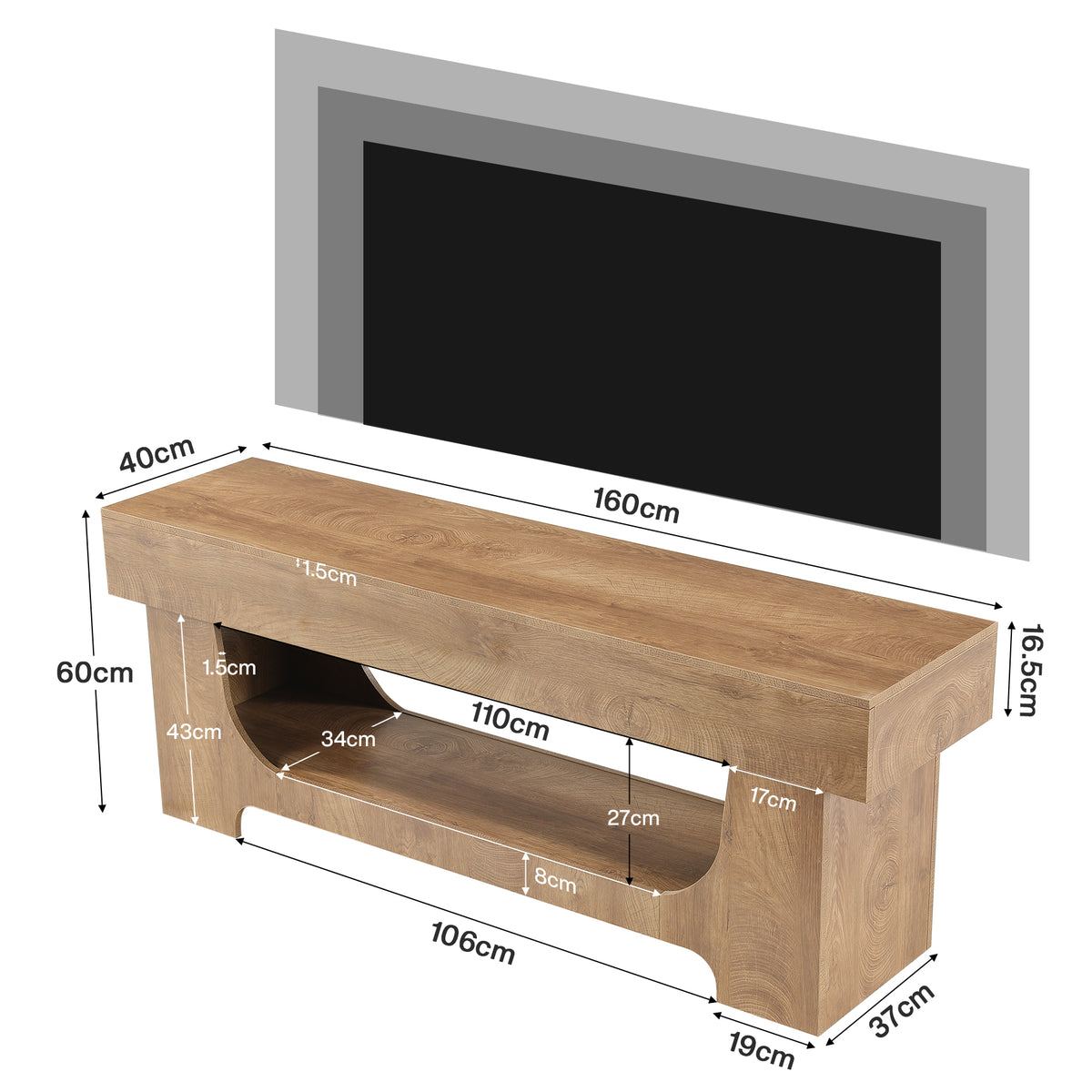 Tribesigns Mobile TV Basso Rustico in Legno con Ripiano Aperto, 160 cm, per TV fino a 75"