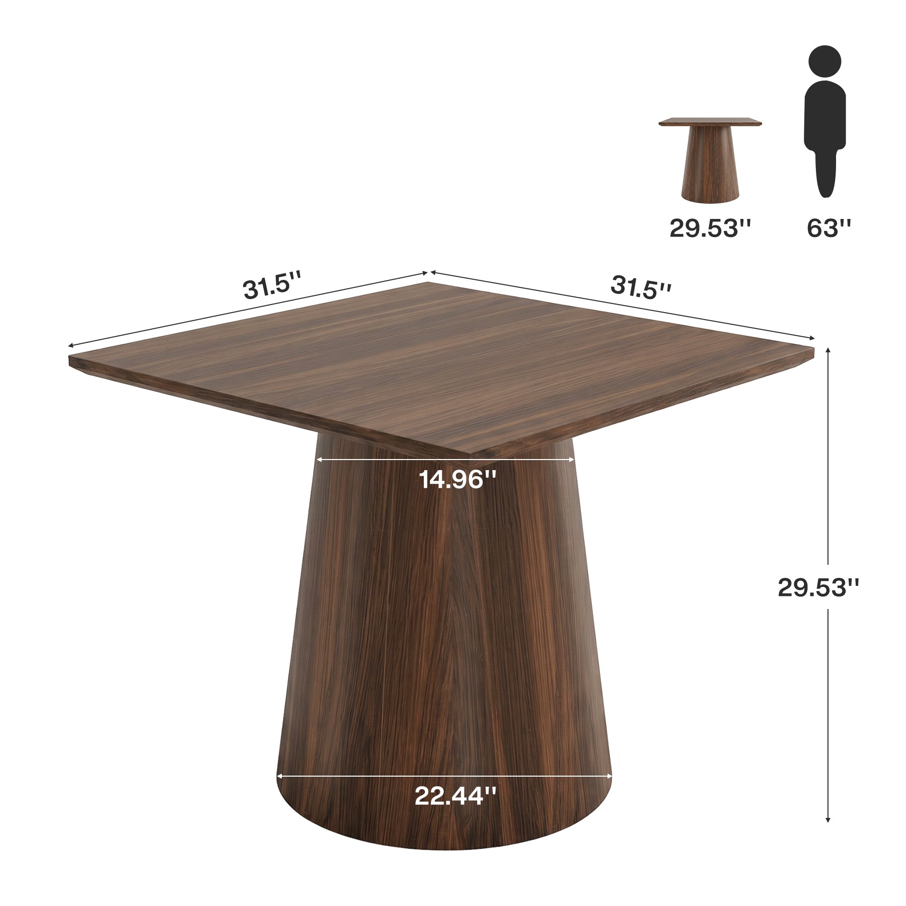 Tribesigns Tavolo da cucina quadrato 80 x 80 cm con piedistallo centrale, tavolo da pranzo compatto per piccoli spazi