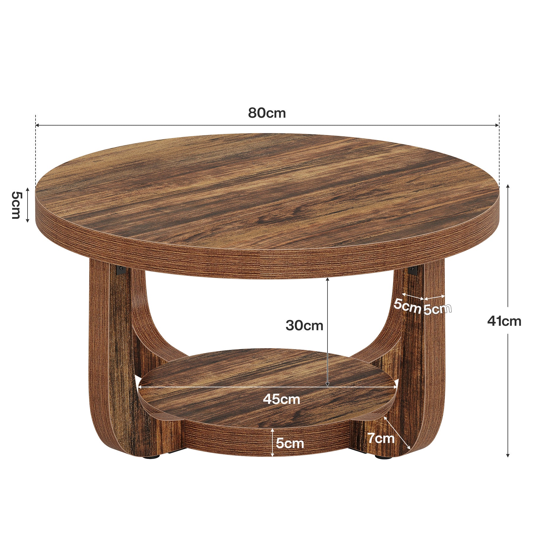 Tribesigns Tavolino rotondo, 80 cm tavolino da caffè a 2 livelli