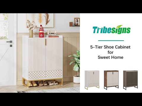 Tribesigns Scarpiera Salvaspazio Slim Bianca, 25 Paia di Scarpiera con Ante Moderna Scarpiera a 5 livelli